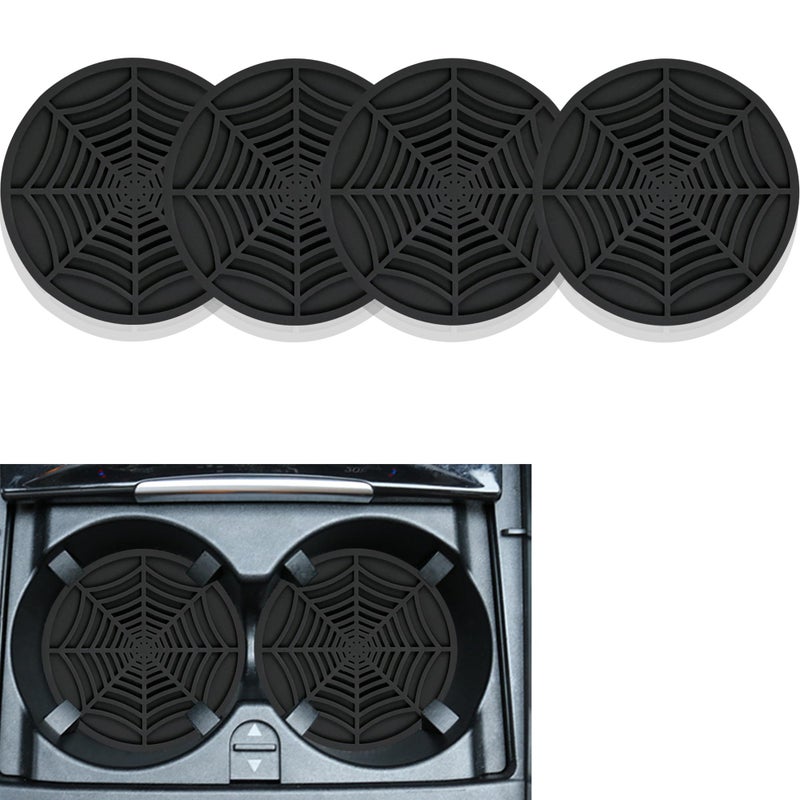 4PCS Silicone Car CoastersUnique Spider Web NonSlip Car Cup Holder Coaster Car Interior AccessoriesUniversal 275 Inch Car Drink Coaster for Women Men Black